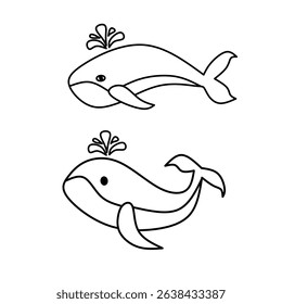 Outline Whales Spouting Water Line Art