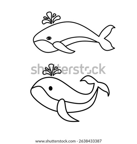 Outline Whales Spouting Water Line Art
