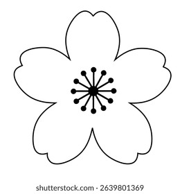 Outline of a White Cherry Blossom Flower with a Defined Black Border
