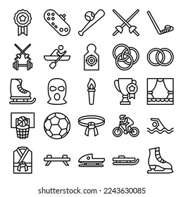 outline white sports icon set, with modern and simple style