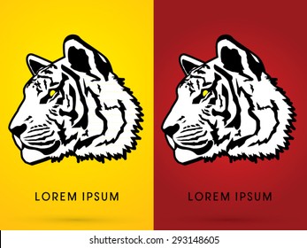 Outline White Tiger face, Head, side view, graphic vector.