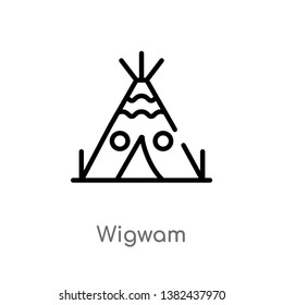 outline wigwam vector icon. isolated black simple line element illustration from desert concept. editable vector stroke wigwam icon on white background
