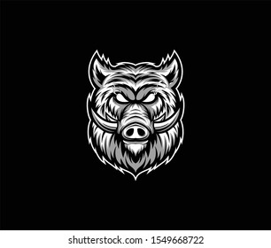 Outline wild boar vector, wild boar head in black background
