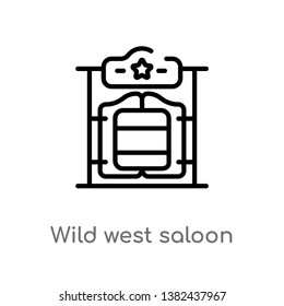 outline wild west saloon vector icon. isolated black simple line element illustration from desert concept. editable vector stroke wild west saloon icon on white background