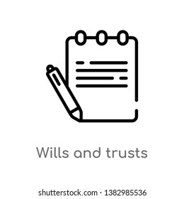 outline wills and trusts vector icon. isolated black simple line element illustration from law and justice concept. editable vector stroke wills and trusts icon on white background