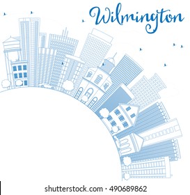 Outline Wilmington Skyline with Blue Buildings and Copy Space. Vector Illustration. Business Travel and Tourism Concept with Modern Architecture. Image for Presentation Banner Placard and Web Site.