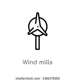 outline wind mills vector icon. isolated black simple line element illustration from ecology concept. editable vector stroke wind mills icon on white background