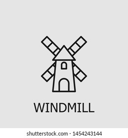 Icono del vector del molino de viento de contorno. Ilustración de molino de viento para web, aplicaciones móviles, diseño. Símbolo vector del molino de viento.