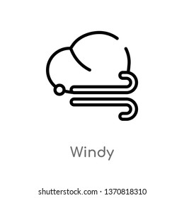 outline windy vector icon. isolated black simple line element illustration from autumn concept. editable vector stroke windy icon on white background