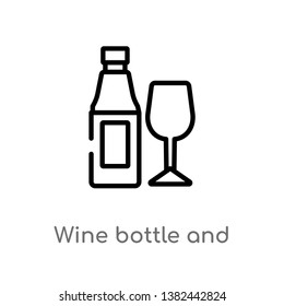 outline wine bottle and glass vector icon. isolated black simple line element illustration from food concept. editable vector stroke wine bottle and glass icon on white background