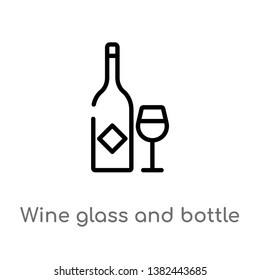 outline wine glass and bottle vector icon. isolated black simple line element illustration from food concept. editable vector stroke wine glass and bottle icon on white background