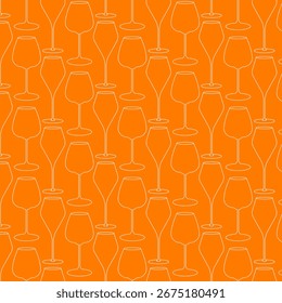 Outline Wine Glasses Seamless Pattern Light on Orange color Backdrop Wine Day Festive Backdrop idea