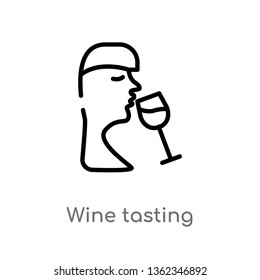 outline wine tasting vector icon. isolated black simple line element illustration from alcohol concept. editable vector stroke wine tasting icon on white background