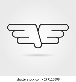outline wings icon with shadow. concept of hawk, falcon, company mark, wildlife. isolated on gray background. flat style trend modern brand design vector illustration
