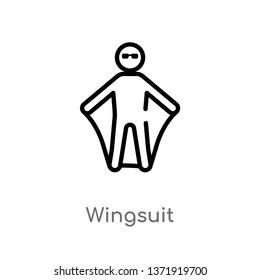 outline wingsuit vector icon. isolated black simple line element illustration from camping concept. editable vector stroke wingsuit icon on white background