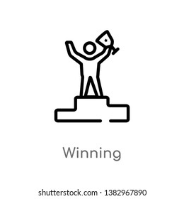 outline winning vector icon. isolated black simple line element illustration from general concept. editable vector stroke winning icon on white background