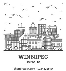 Outline Winnipeg Canada City Skyline with Modern Buildings Isolated on White. Vector Illustration. Winnipeg Cityscape with Landmarks. 