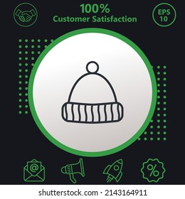 Outline Winter hat icon. Background consisting of green and black colors. modern design