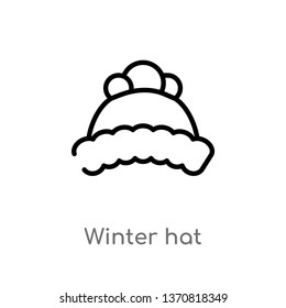 outline winter hat vector icon. isolated black simple line element illustration from autumn concept. editable vector stroke winter hat icon on white background