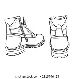 Outline winter man boots. Vector doodle illustration.