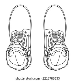Outline winter man boots. Vector doodle illustration.	
