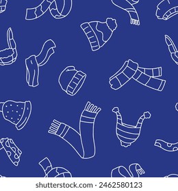 Outline Winter Scarf Hat  Seamless Pattern Vector illustration for Print, Wallpaper, Decoration.