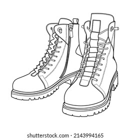 Esbozo botas de mujer de invierno. Ilustración del doodle vectorial