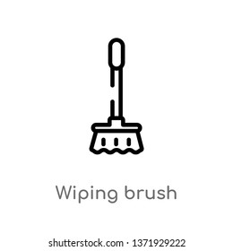 outline wiping brush vector icon. isolated black simple line element illustration from cleaning concept. editable vector stroke wiping brush icon on white background