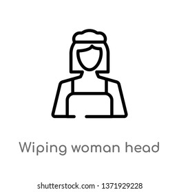 outline wiping woman head vector icon. isolated black simple line element illustration from cleaning concept. editable vector stroke wiping woman head icon on white background