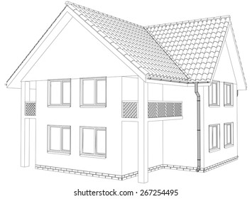 Outline Wireframe House On The White Background. EPS 10