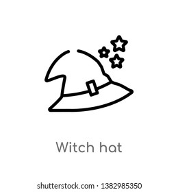 outline witch hat vector icon. isolated black simple line element illustration from magic concept. editable vector stroke witch hat icon on white background