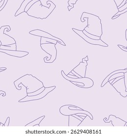 Outline Wizard Hat Vector Seamless Pattern Background for Surface Print Fabric Fashion Wrapping