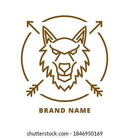 Outline Wolf head with arrow vector illustration. Simple Wolf head outline vector.