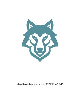 Outline wolf head logo design, wolf husky dog face silhouette vector icon