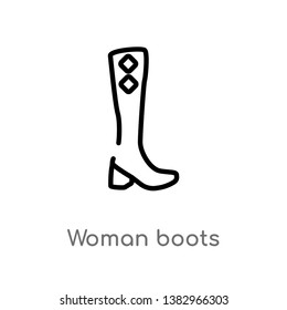 outline woman boots vector icon. isolated black simple line element illustration from fashion concept. editable vector stroke woman boots icon on white background