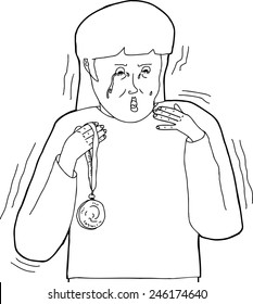 Outline Of Woman With Medal As A Sore Loser