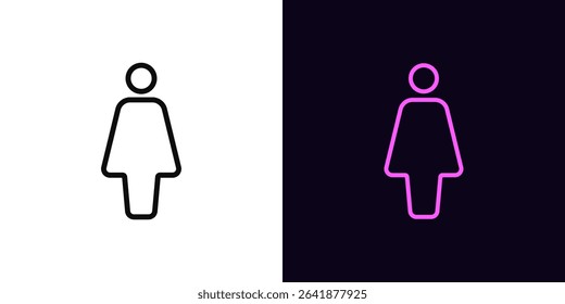 Outline woman person icon, with editable stroke. Female figurine icon, woman silhouette. Female gender, human figurine, women locker room, restroom, lady WC sign, changing room. Vector icon
