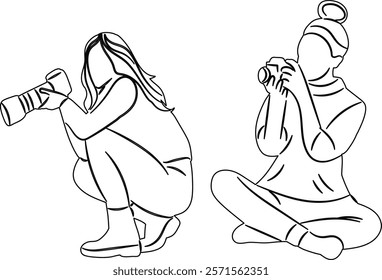 outline of woman photographer sketch, on white background vector