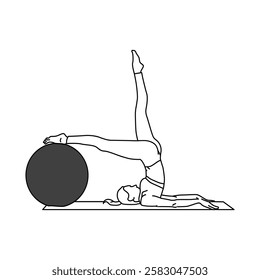 Outline woman pilates with big ball. Leg Lift with Gym Ball.Vector illustration