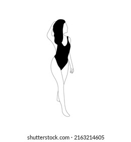 Outline woman in swimwear on the beach. Beach poster, swimmming wear banner.