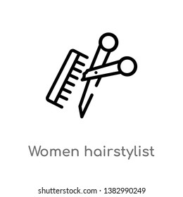 outline women hairstylist vector icon. isolated black simple line element illustration from maps and flags concept. editable vector stroke women hairstylist icon on white background