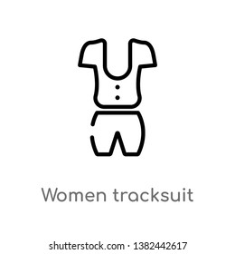 outline women tracksuit vector icon. isolated black simple line element illustration from fashion concept. editable vector stroke women tracksuit icon on white background
