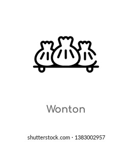 outline wonton vector icon. isolated black simple line element illustration from food concept. editable vector stroke wonton icon on white background