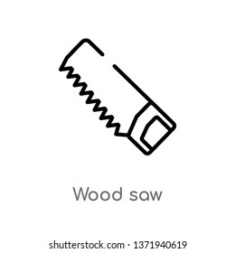 outline wood saw vector icon. isolated black simple line element illustration from construction concept. editable vector stroke wood saw icon on white background