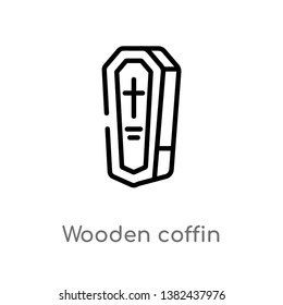 outline wooden coffin vector icon. isolated black simple line element illustration from desert concept. editable vector stroke wooden coffin icon on white background