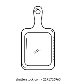 Outline wooden cutting board. Hand drawn silhouette of kitchenware element. Cooking tool vector item isolated on white. Black line cookware