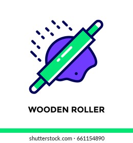 Outline WOODEN ROLLER icon. Vector pictogram suitable for print, website and presentation