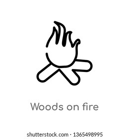 outline woods on fire vector icon. isolated black simple line element illustration from meteorology concept. editable vector stroke woods on fire icon on white background