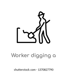 outline worker digging a hole vector icon. isolated black simple line element illustration from business concept. editable vector stroke worker digging a hole icon on white background