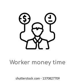outline worker money time vector icon. isolated black simple line element illustration from business concept. editable vector stroke worker money time icon on white background